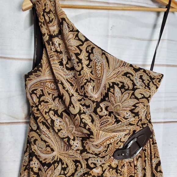 Lauren Ralph Lauren Dress Womens 6 Paisley Crinkle Georgette One Shoulder Gown - Picture 3 of 12